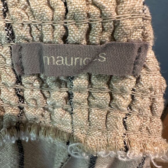 Maurices Size 1X Linen Blend Wide Leg Pull On Pants Beige Black Striped - Picture 3 of 10